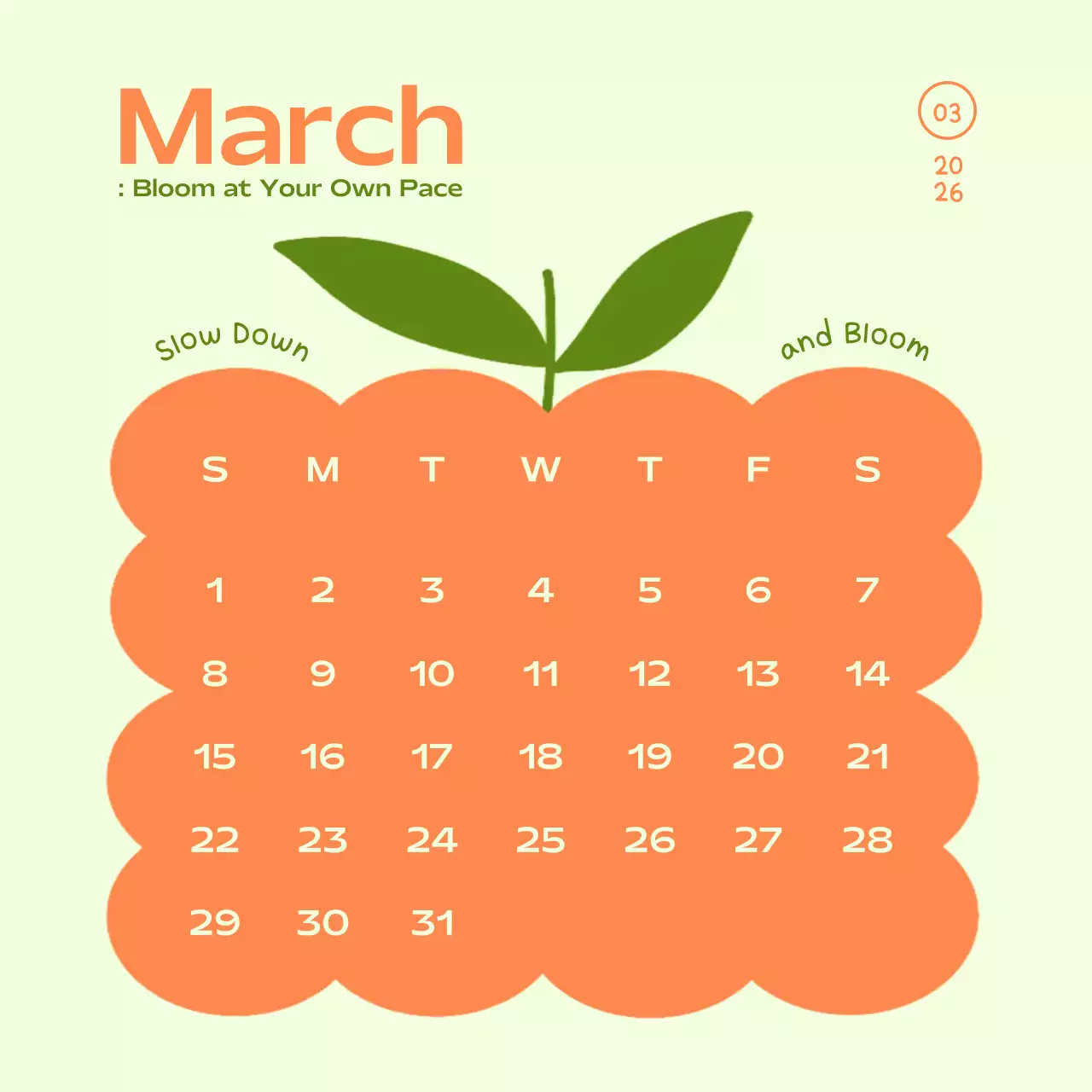 연두 미니멀 3월 달력 안내