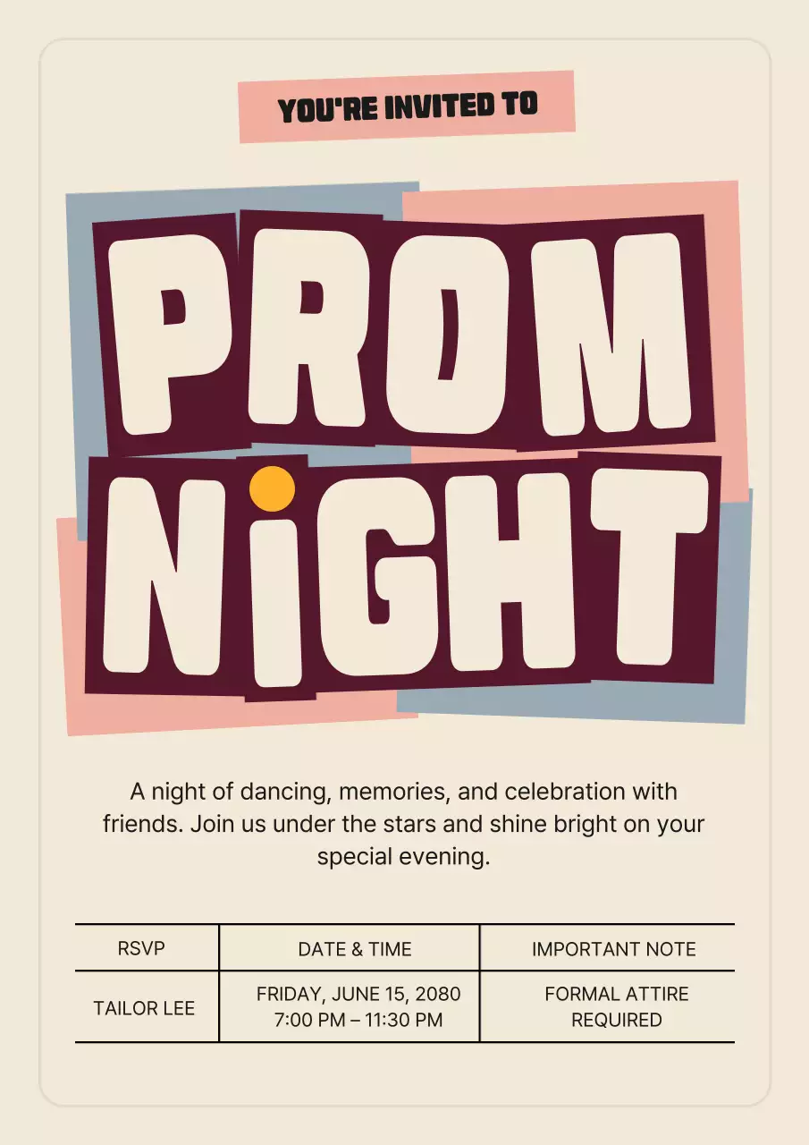 Poster Undangan Prom Berwarna Krem yang Mencolok