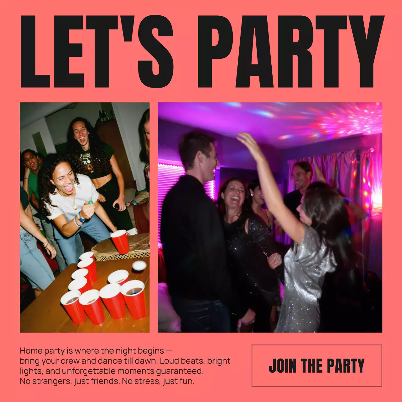 Convite para festa moderna com tema coral (postagem no Instagram)