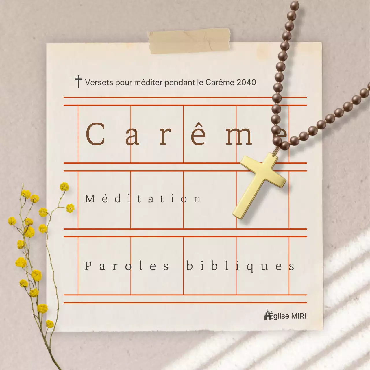 Guide de versets bibliques pour la méditation du Carême, beige et épuré