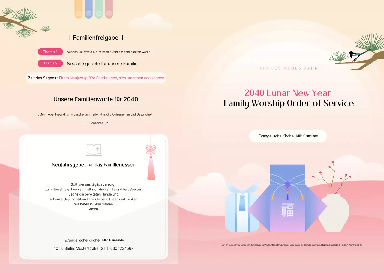 Einfacher rosa Familiengottesdienstleitfaden zum Mondneujahr