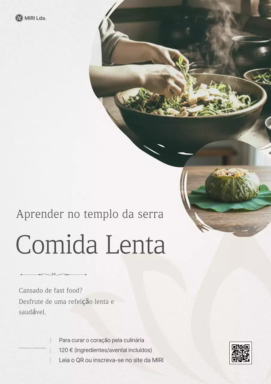 Anúncio educativo sobre alimentação tradicional natural bege