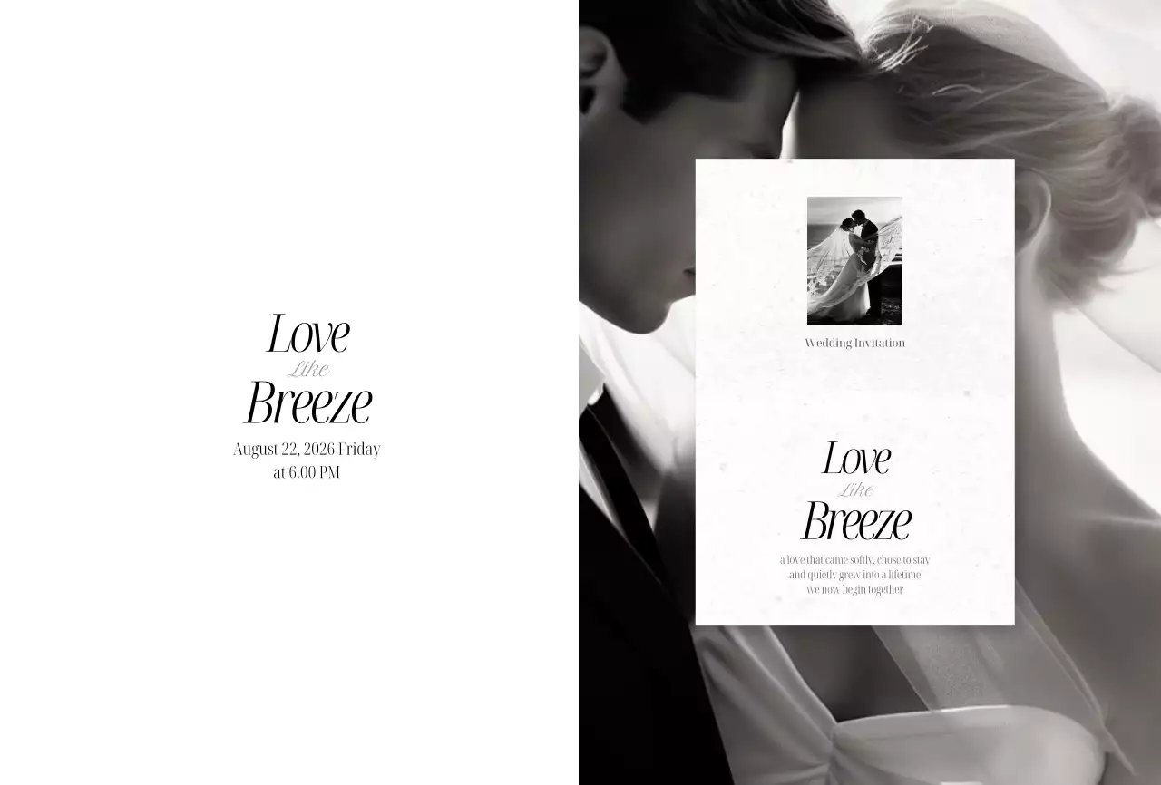 흑백신랑신부 미니사진 2단청첩장