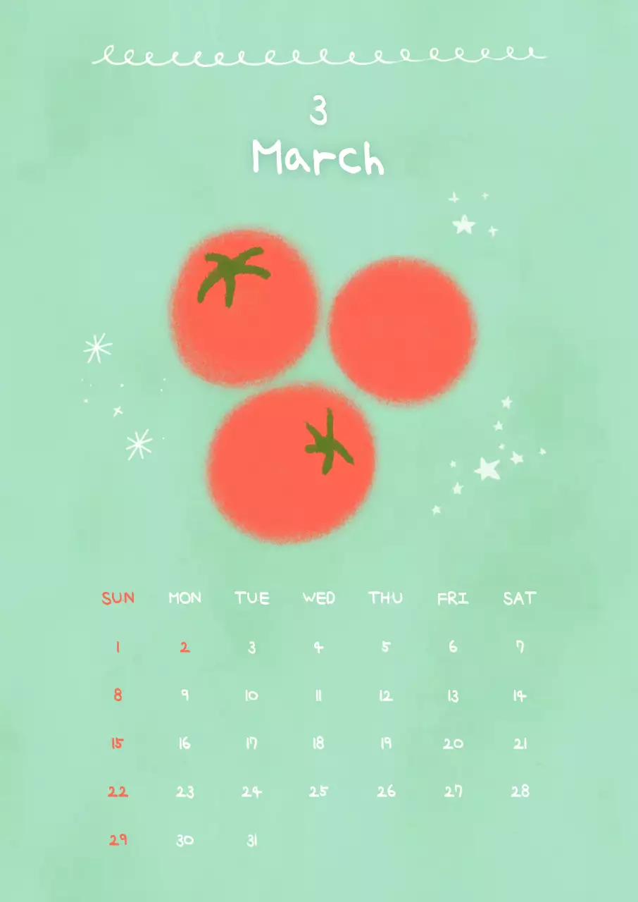 초록 미니멀 3월 달력 안내