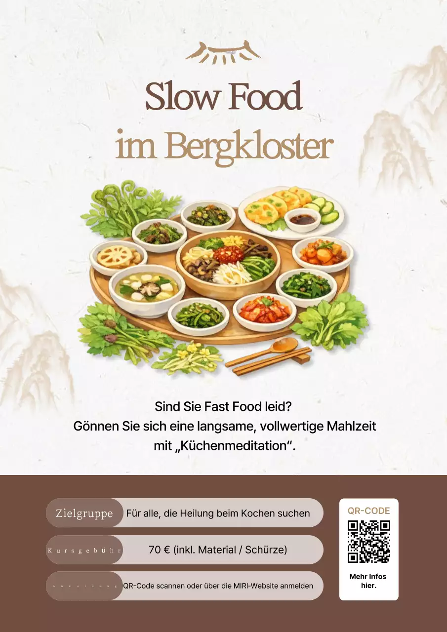 Informationen zur Rekrutierung für das Slow-Meal-Programm des Brown Traditional Mountain Temple