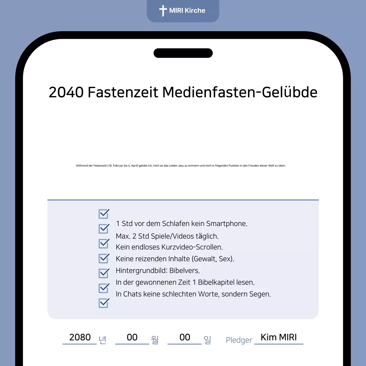 Leitfaden zum Fastenversprechen von Blue Clean Media