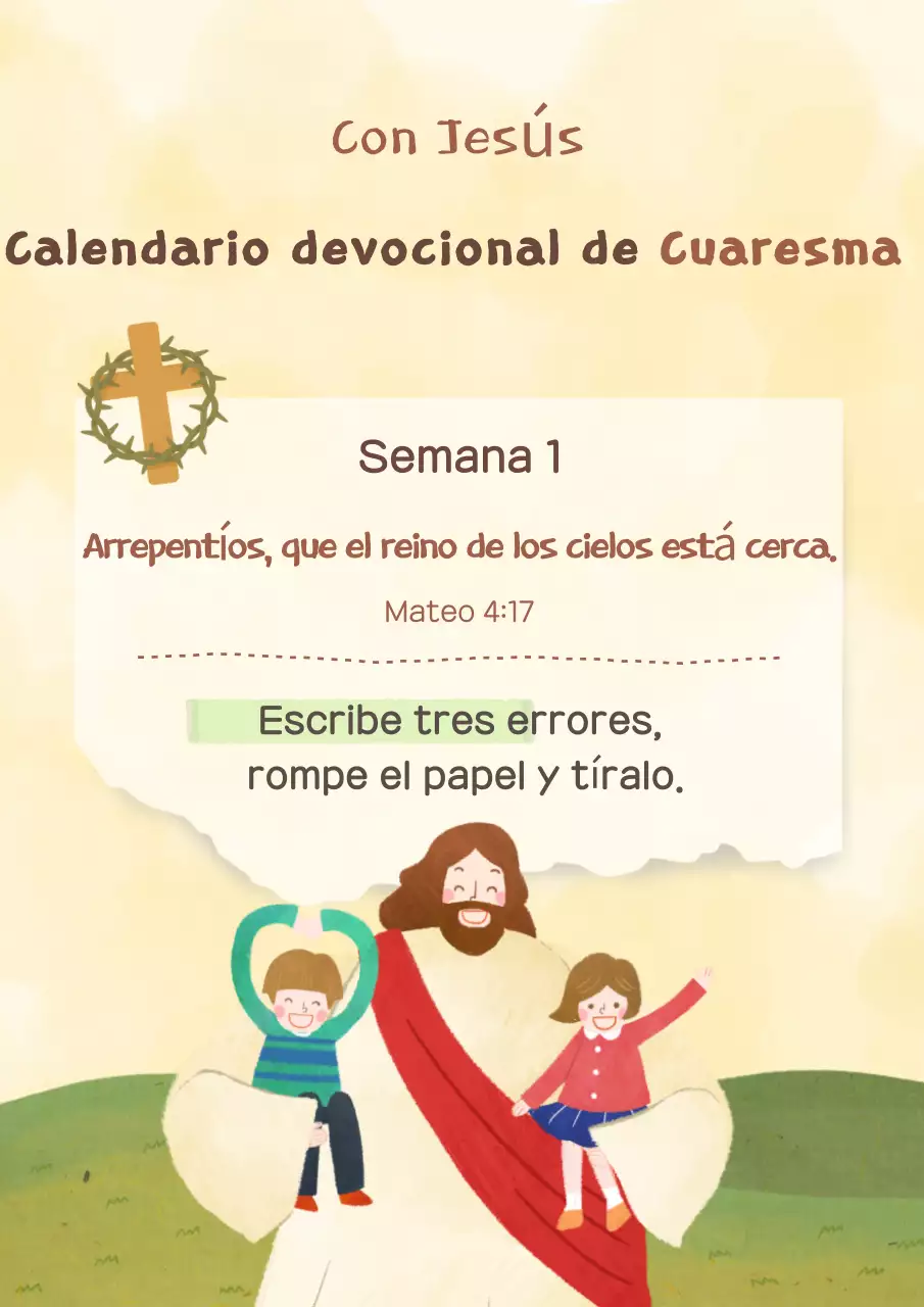 Guía del calendario cristiano sencillo de palabras amarillas