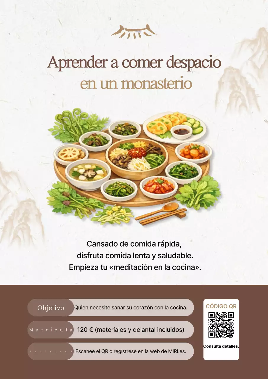 Información de reclutamiento para el programa de comidas lentas del Templo Tradicional de la Montaña Brown
