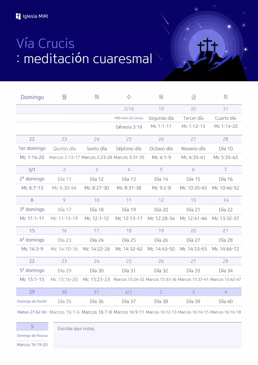 Guía del Calendario Devocional Cuaresmal Azul Limpio
