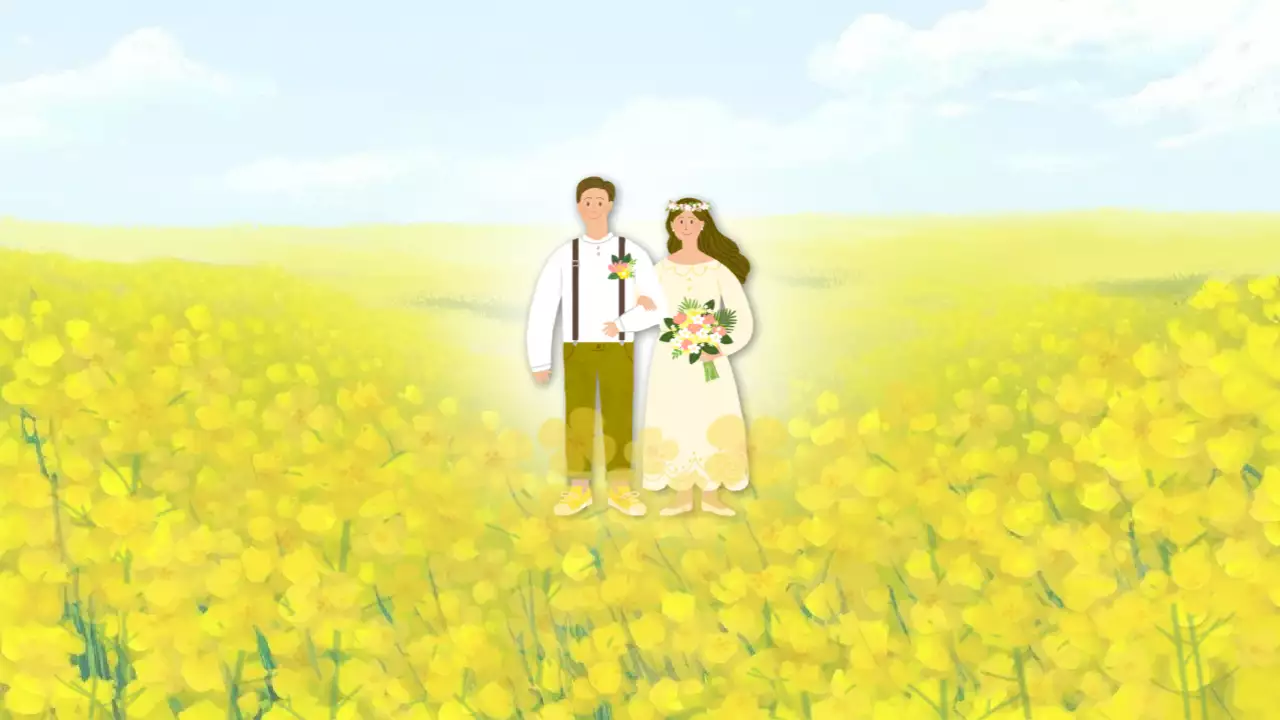 노랑 아기자기한 결혼 초대장