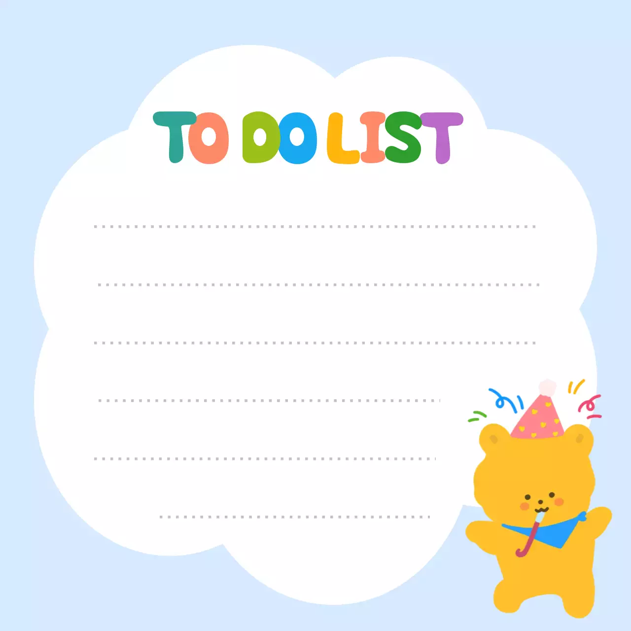 하늘색 몽실몽실한 배경의 오늘의 할일 노트