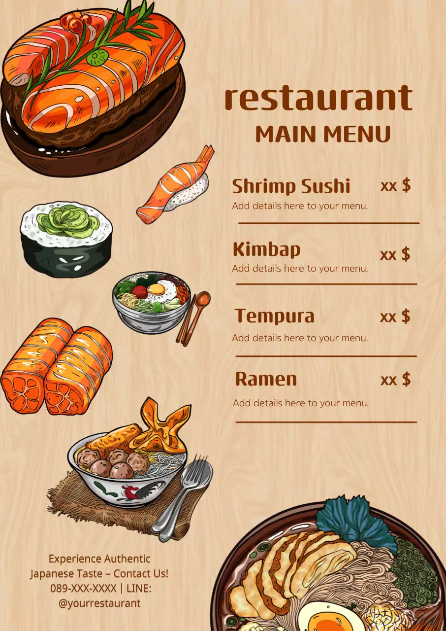 beige rustic restaurant menu