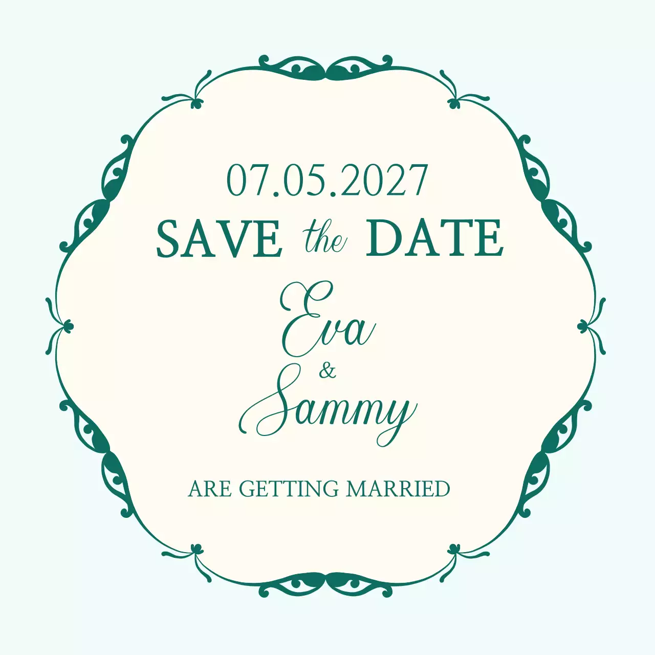Save the date green ornate frame