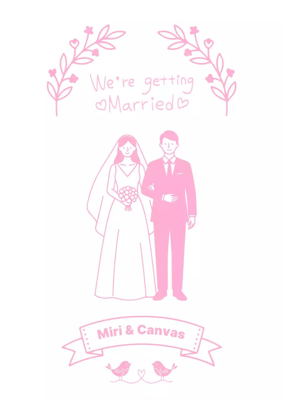 핑크 아기자기한 결혼 초대장