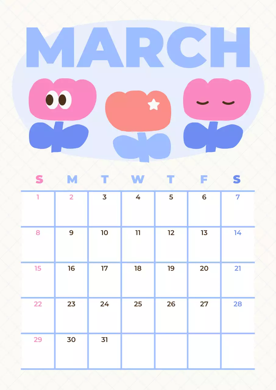 파랑 아기자기한 3월 달력 안내