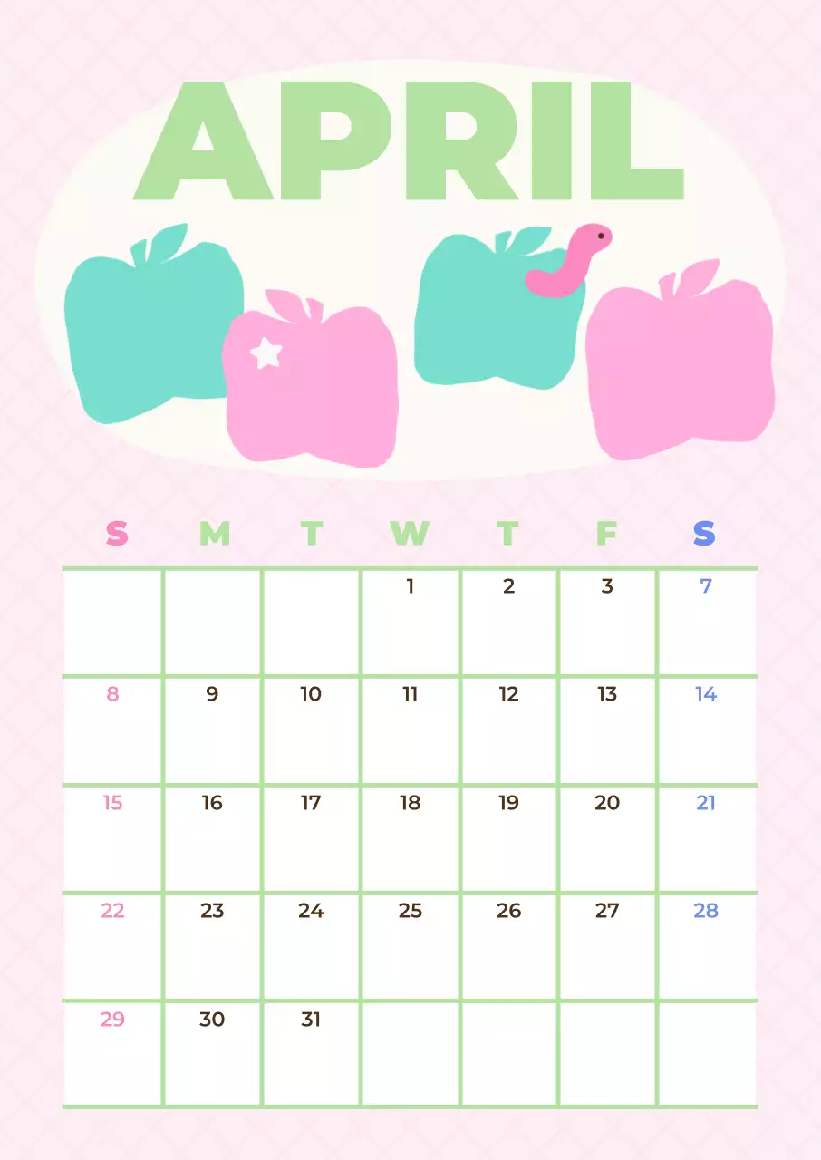 분홍색 미니멀 4월 달력 안내