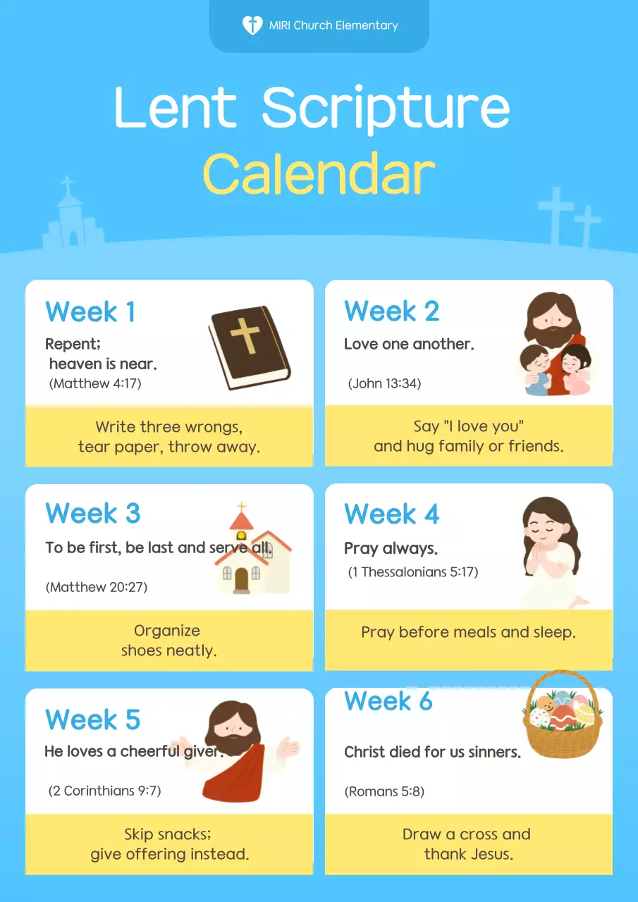 Blue Simple Lenten Word Calendar Guide
