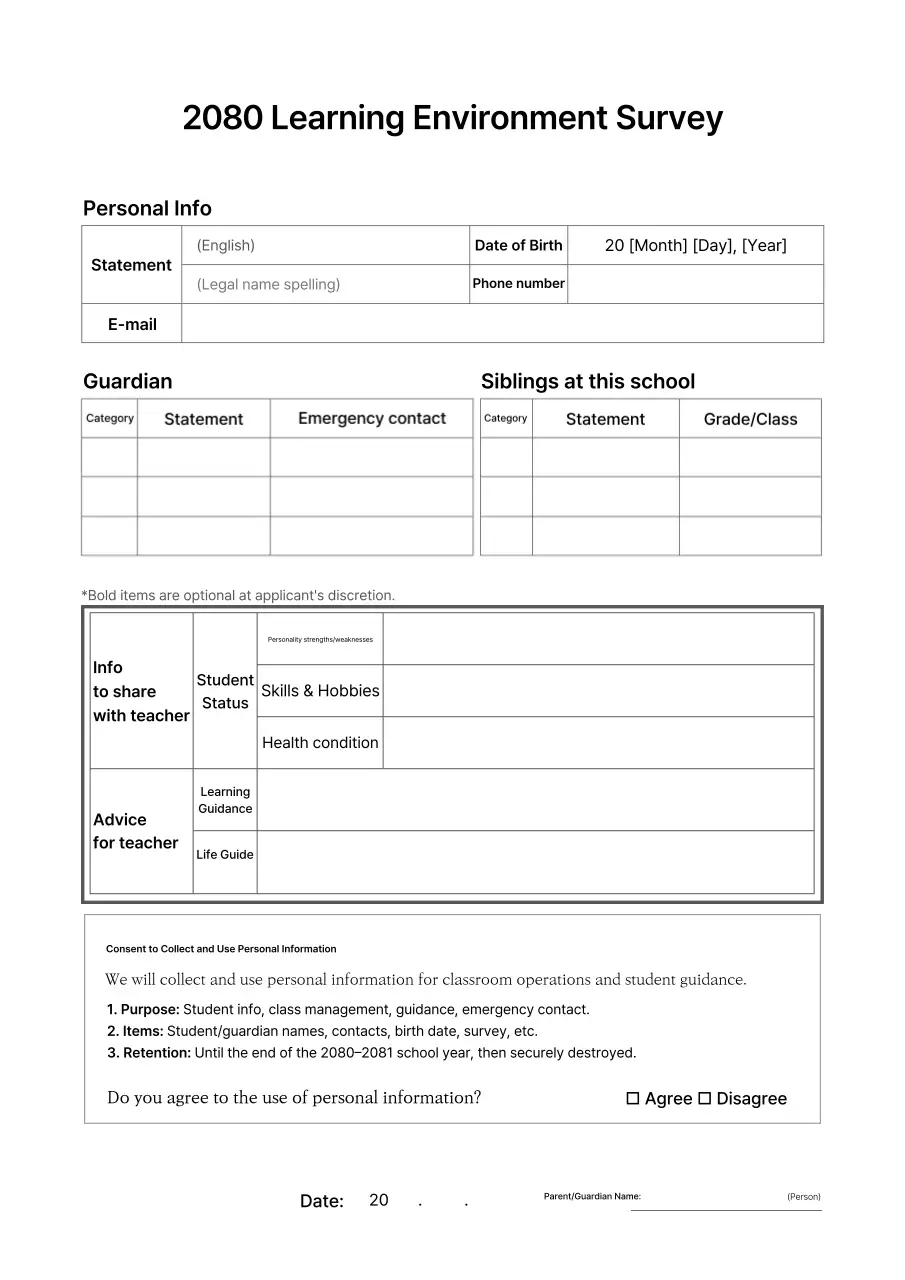 Guide to the White Clean Learning Environment Survey