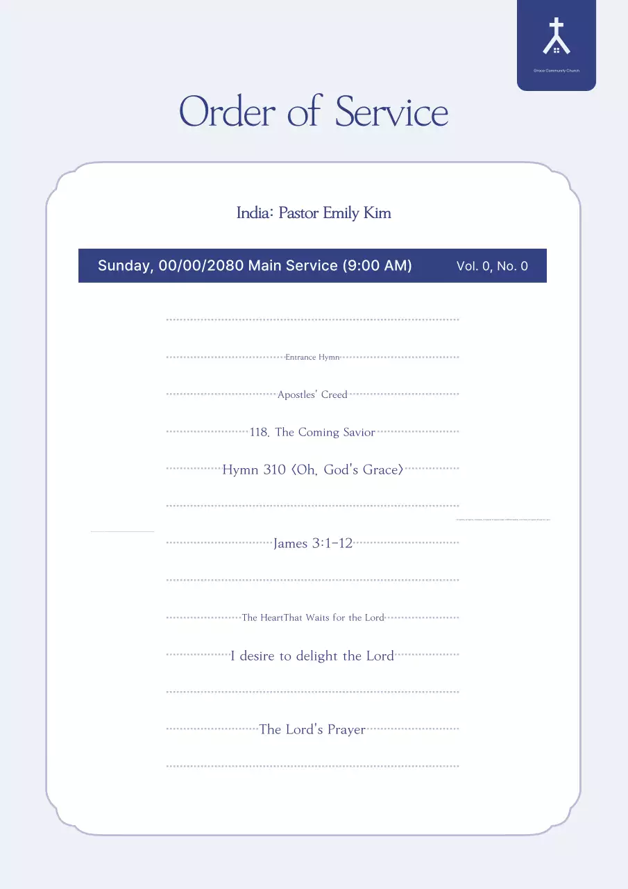 Blue Clean Worship Bulletin Guide