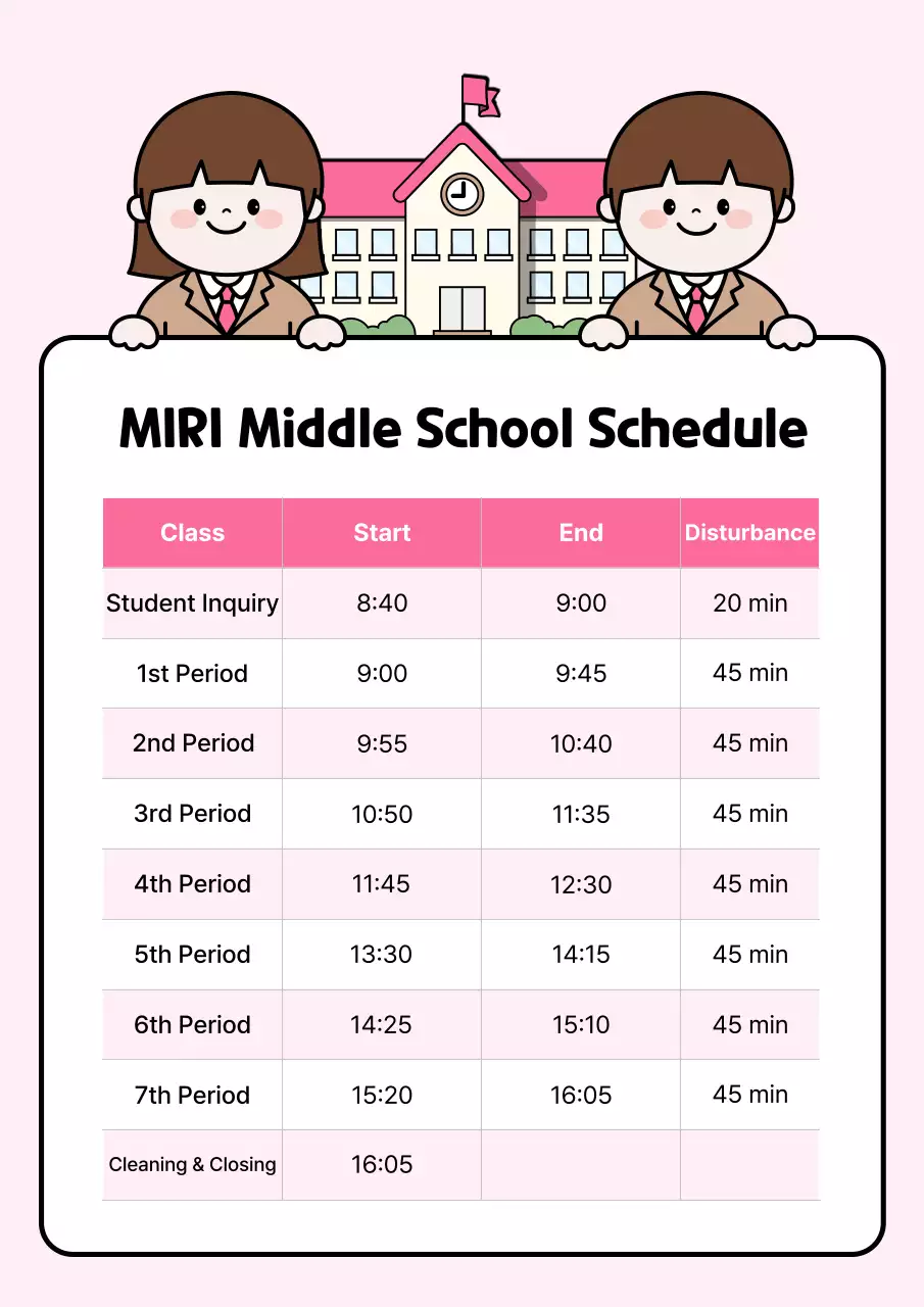 Pink Simple Middle School Schedule Guide