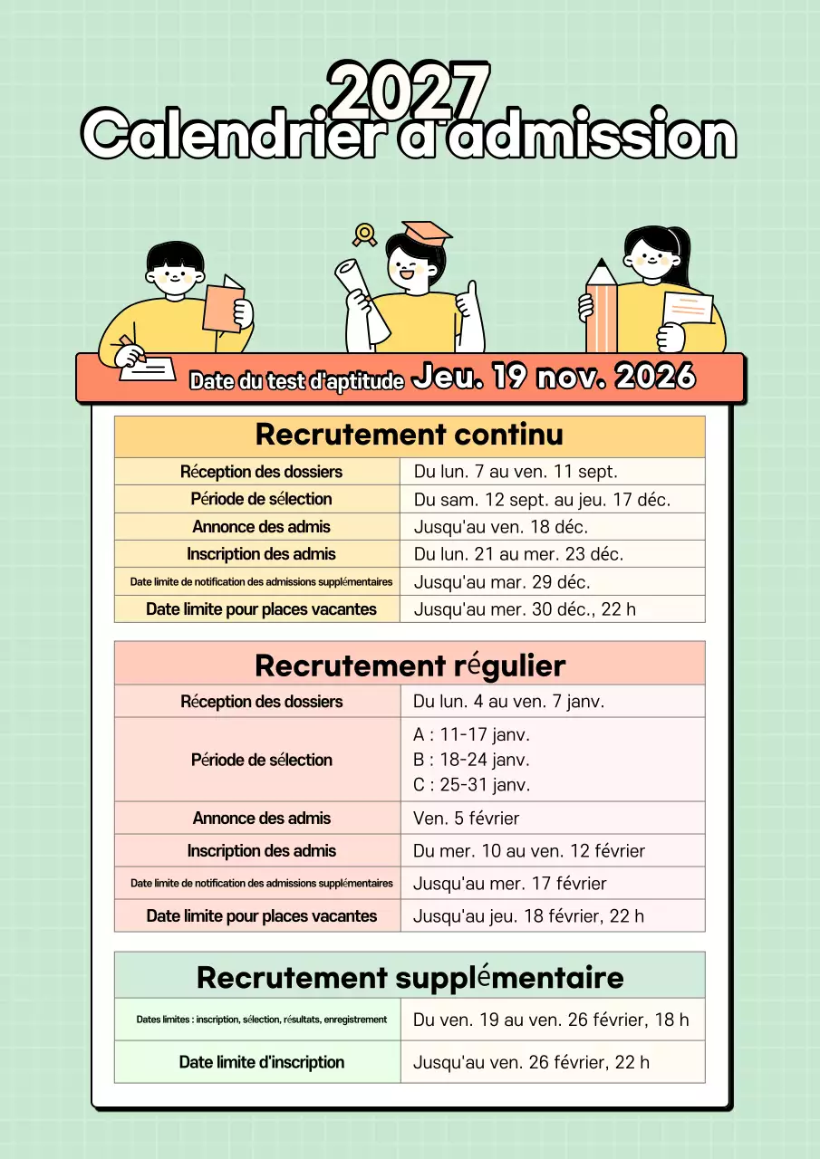 Annonce du calendrier minimal d'admission à l'Université de Yeondu