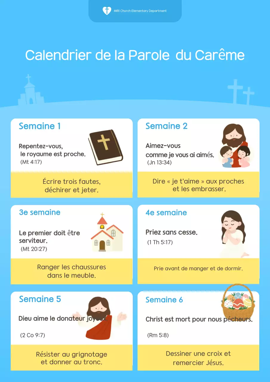 Guide du calendrier de Carême bleu simple