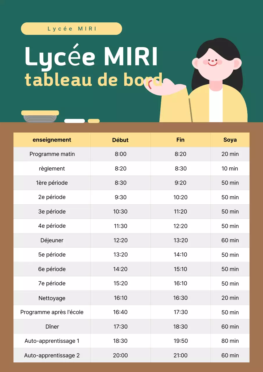 Guide des horaires scolaires Green Simple