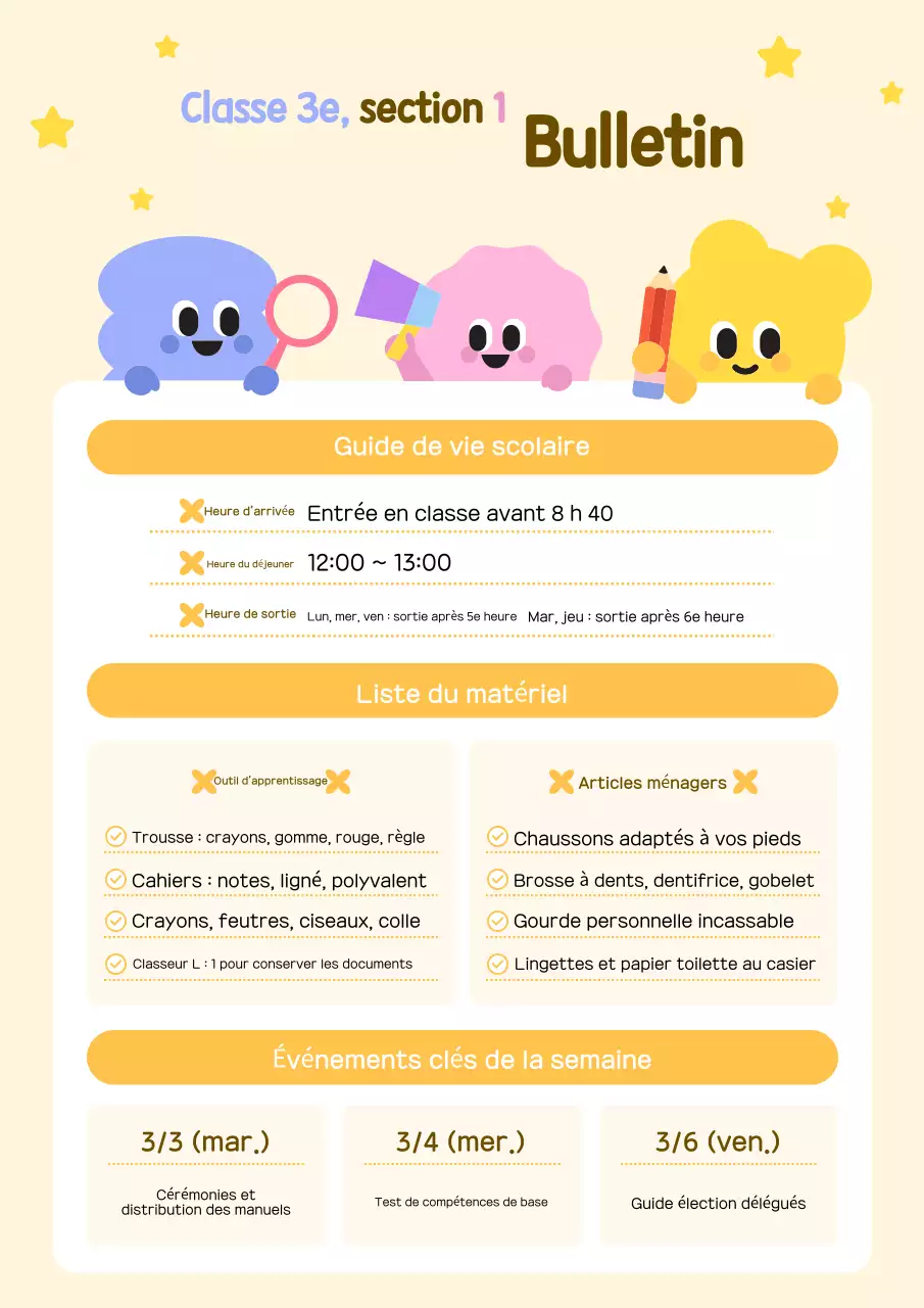 Guide de vie minimaliste jaune pour l'école primaire