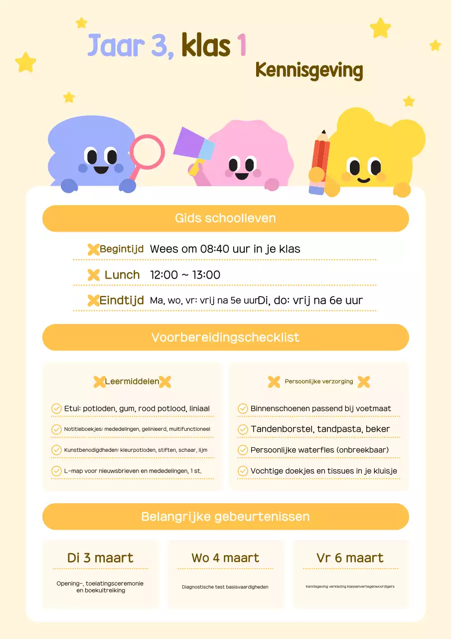 Gele minimalistische gids voor het leven op de basisschool