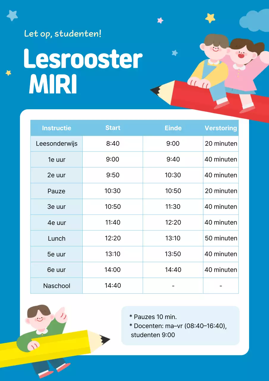 Roostergids voor de Blue Simple basisschool