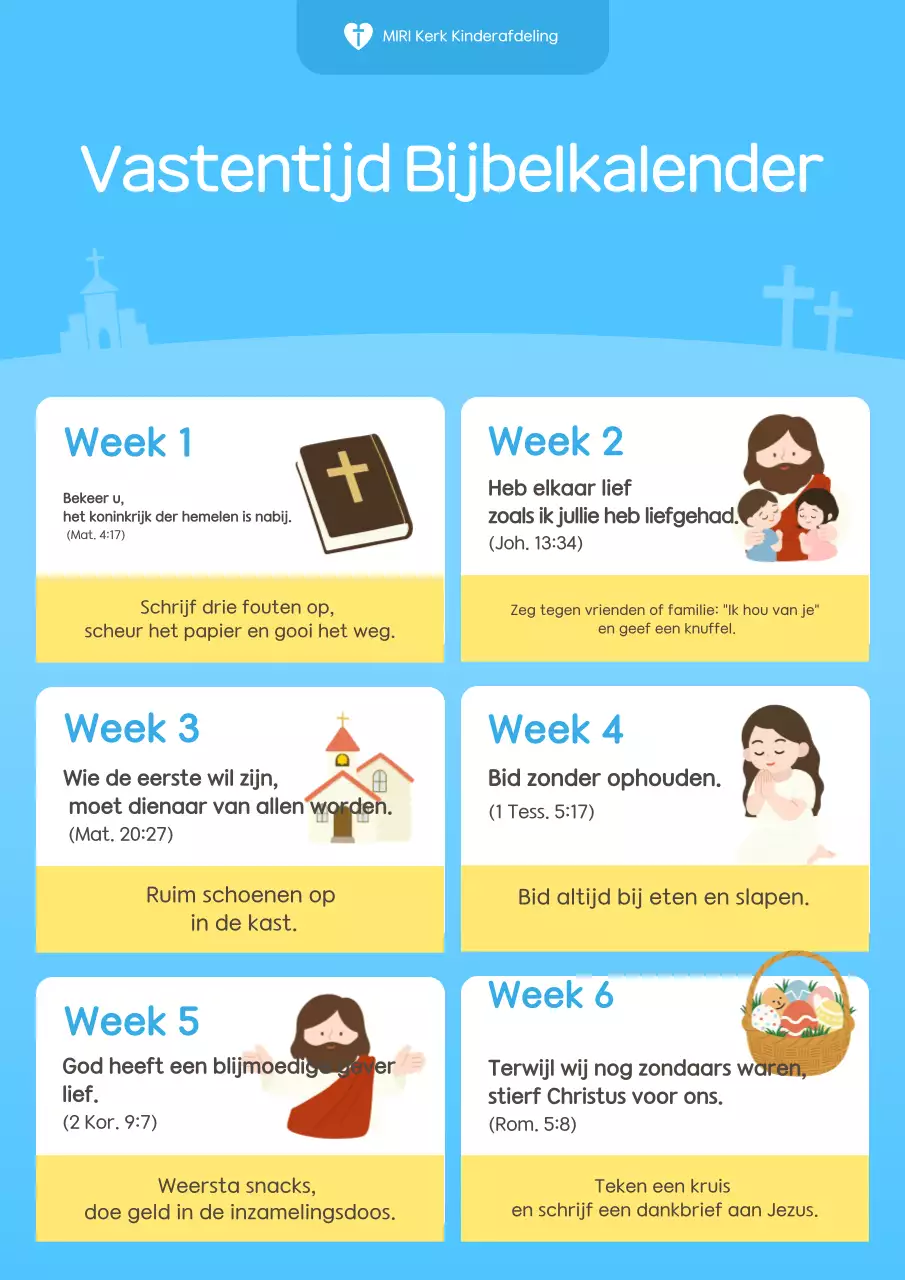 Blauwe eenvoudige vastenkalender met woordgids