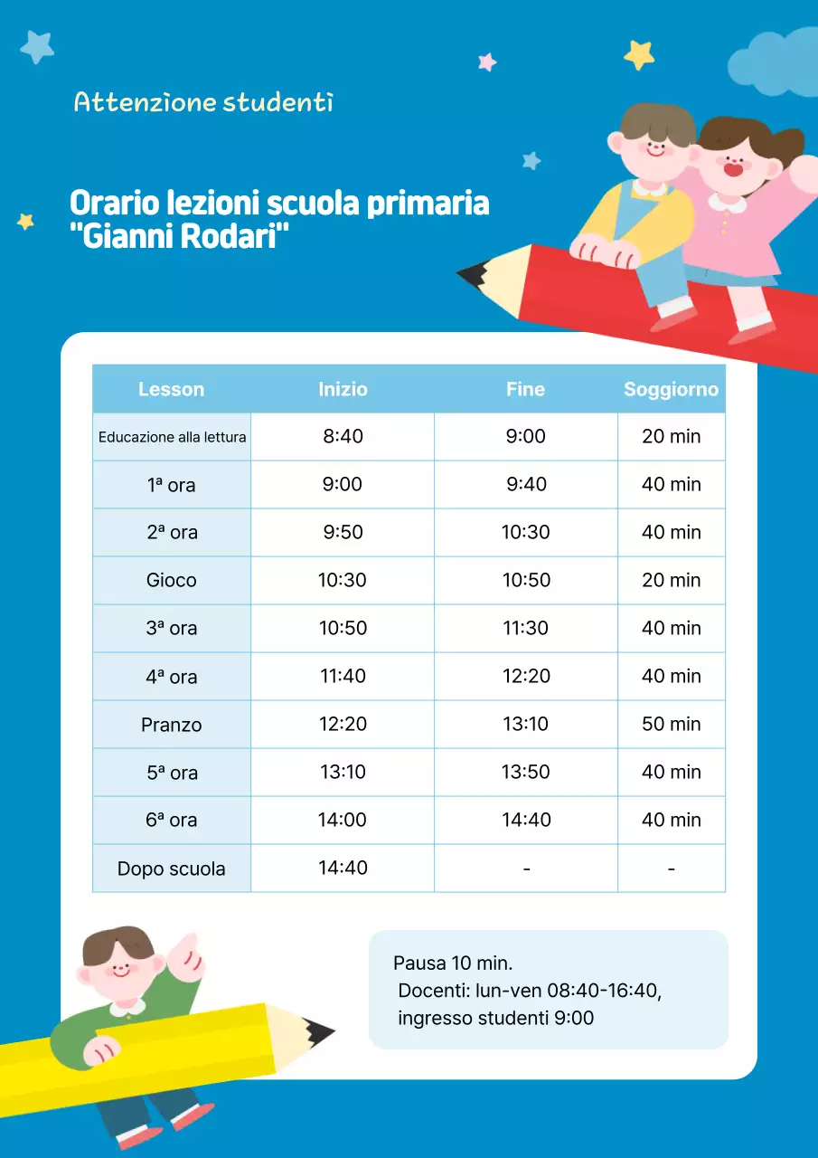 Guida all'orario della scuola elementare Blue Simple