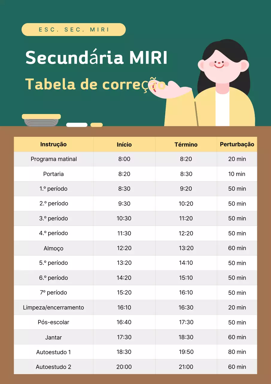 Guia de Horário Escolar Simples e Verde