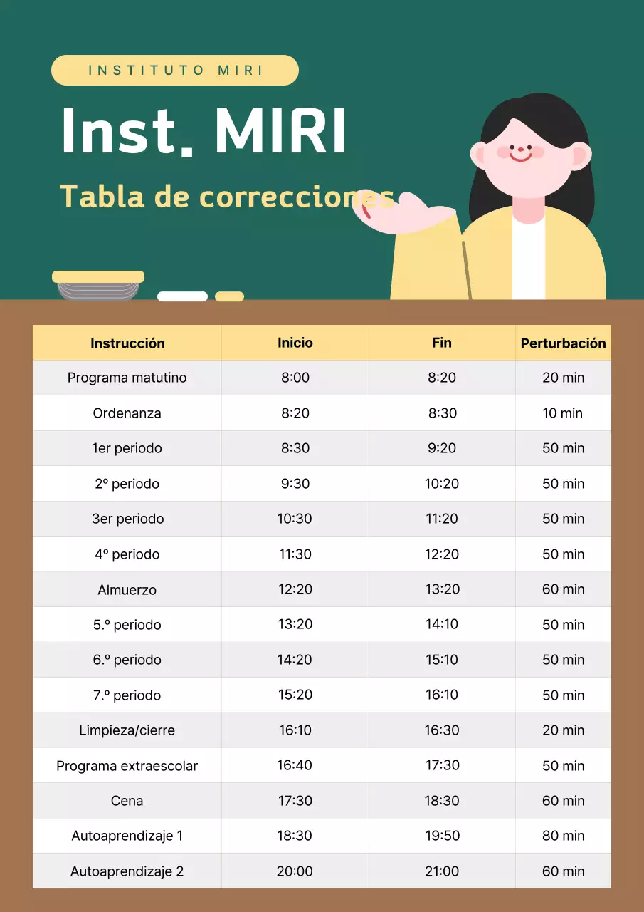 Guía sencilla de horarios escolares verdes
