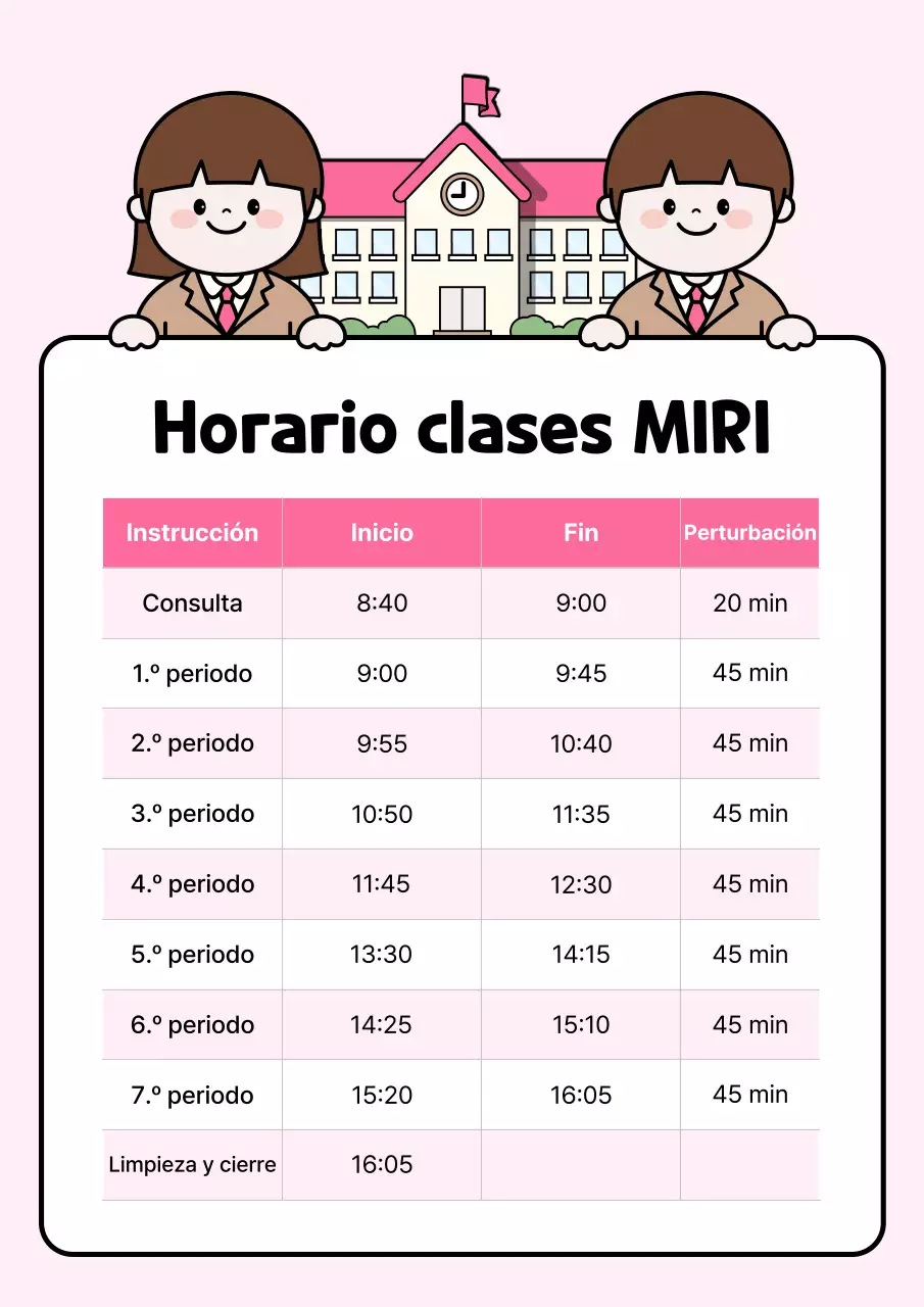 Guía sencilla de horarios para la escuela secundaria de Pink