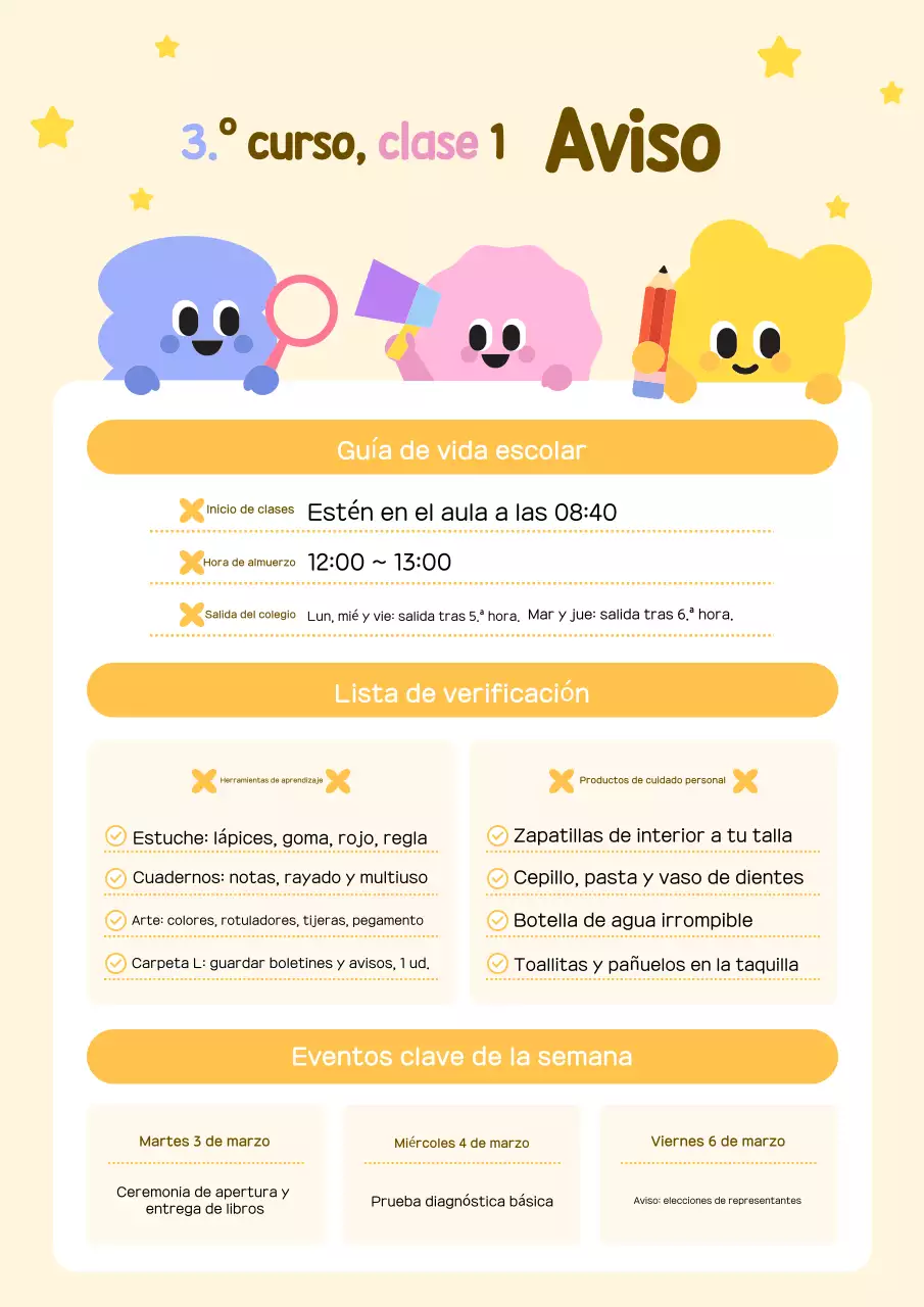 Guía de vida de la escuela primaria Yellow Minimal