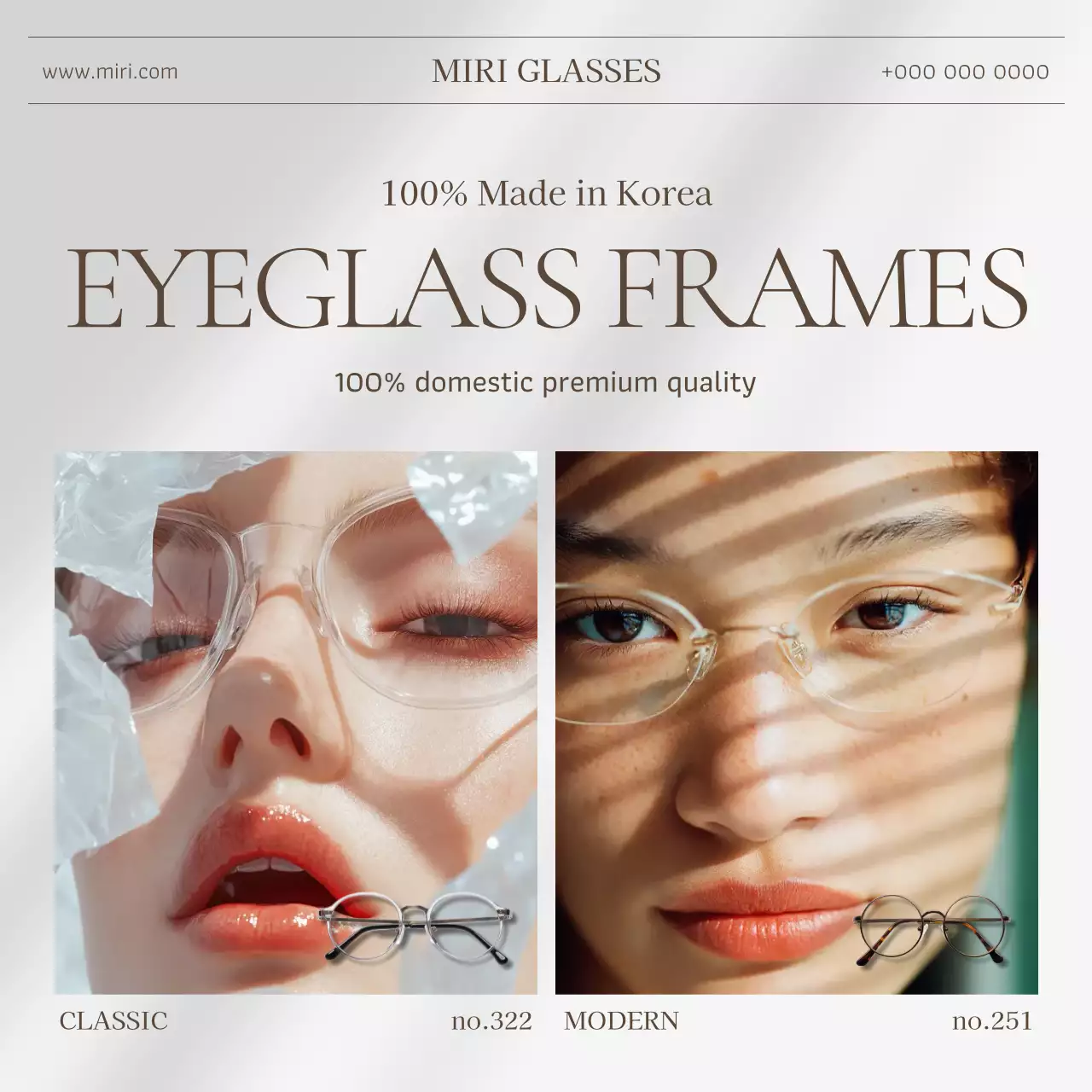 quảng cáo gọng kính mắt màu be thanh lịch