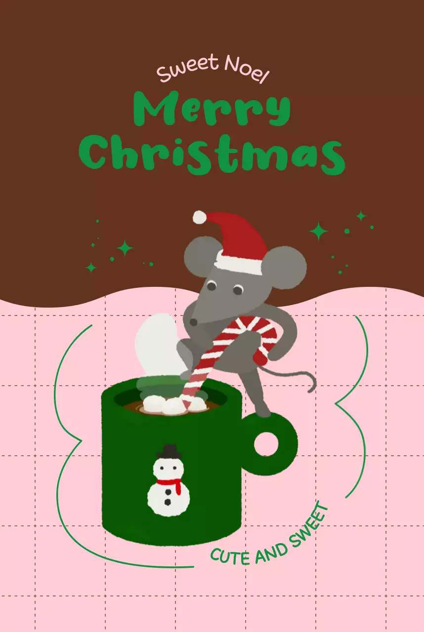 브라운 핑크 체크패턴 크리스마스 생쥐 디자인