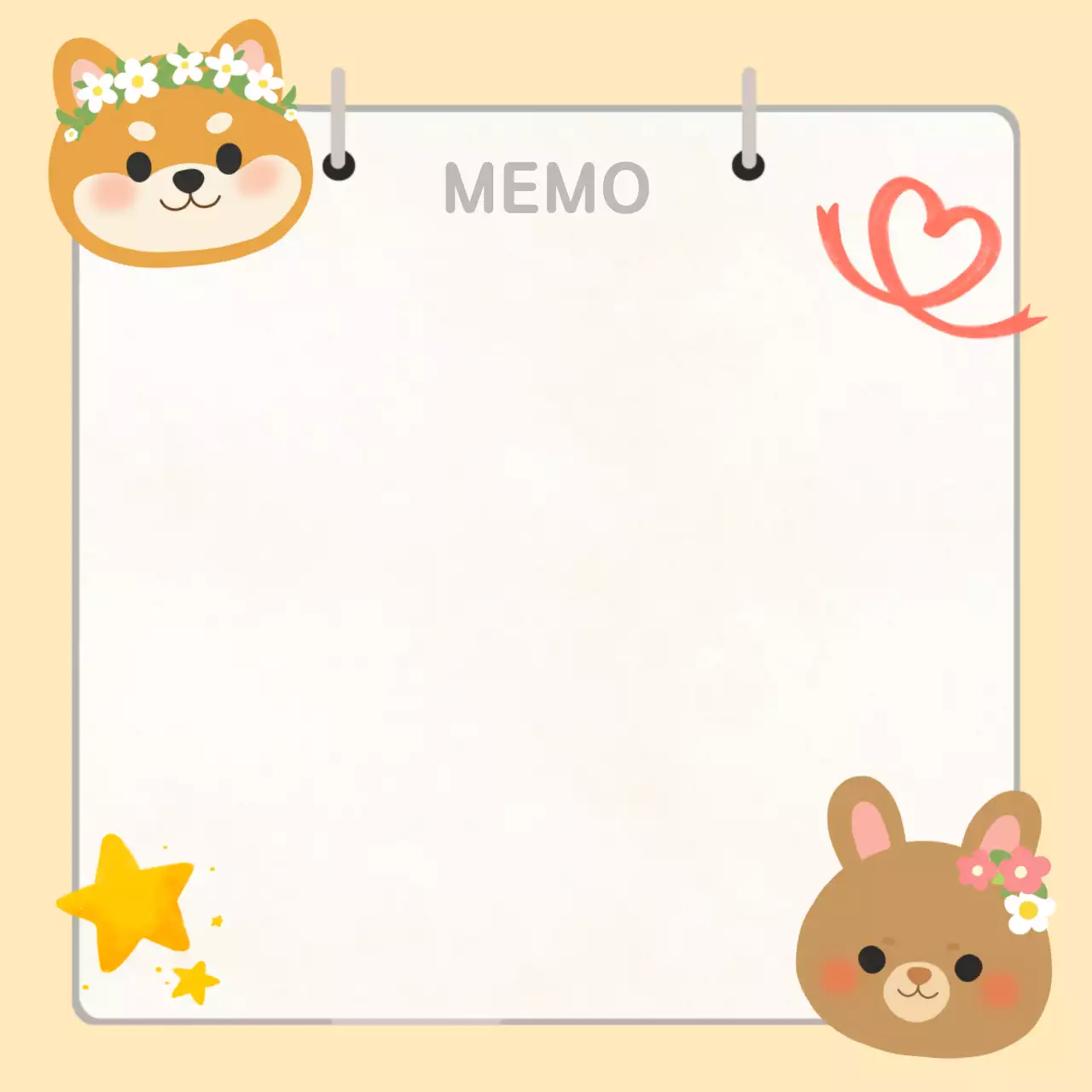 베이지 아기자기한 캐릭터 메모지