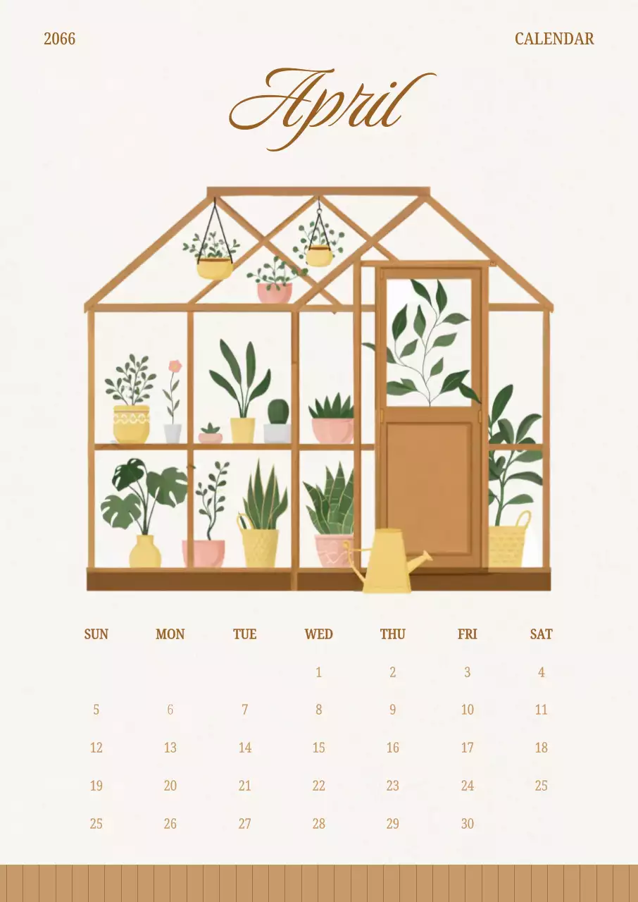 베이지 미니멀 식물 인테리어 달력
