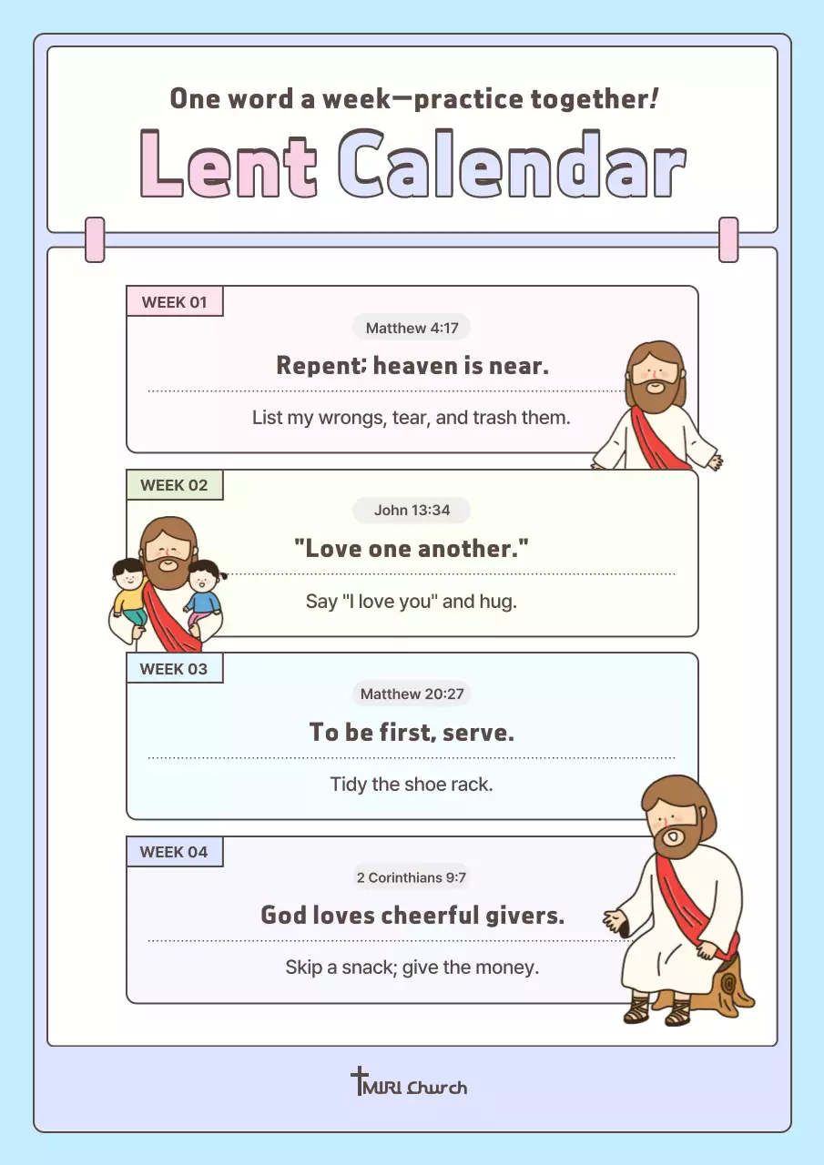 Blue Baby Lenten Practice Calendar Guide