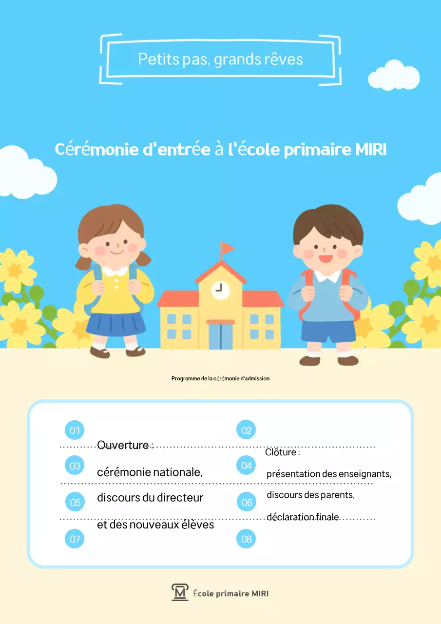 Guide de la cérémonie d'entrée à l'école maternelle Sky Blue Neat