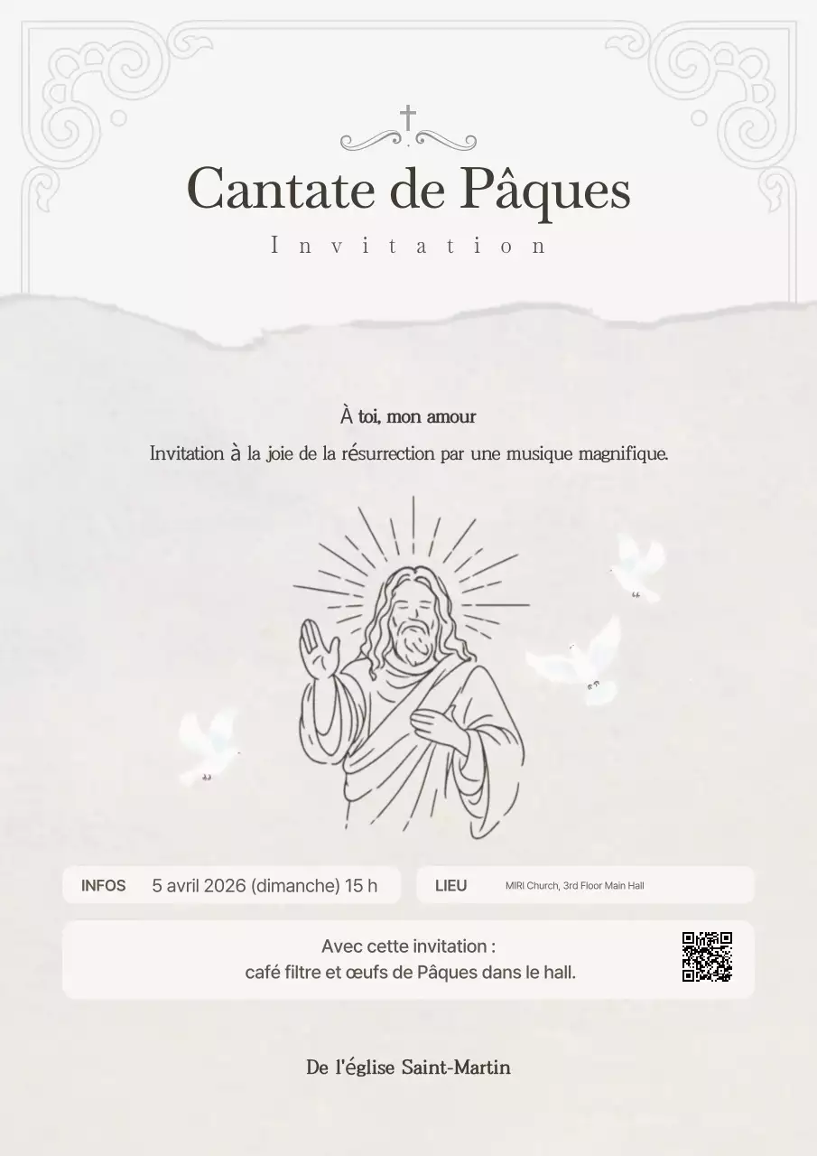 Invitation vintage ivoire pour une cantate de Pâques