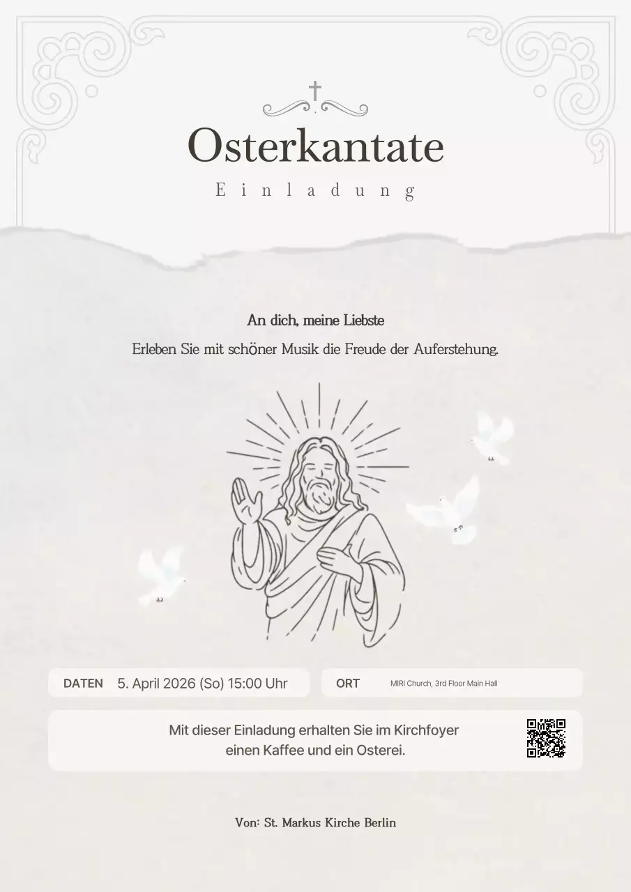 Einladung zur Osterkantate im Vintage-Stil in Elfenbein
