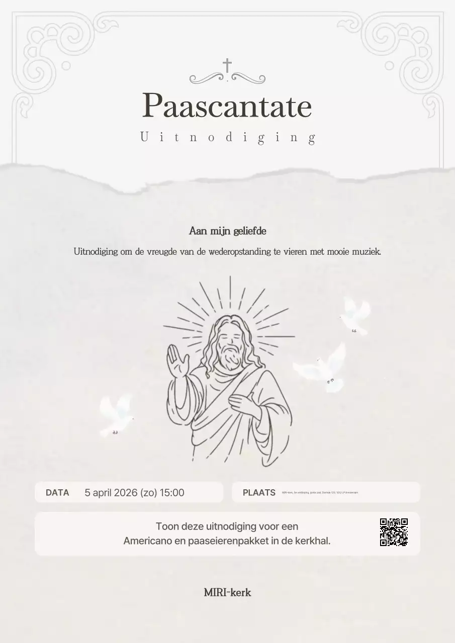 Vintage uitnodiging voor een paascantate in ivoor