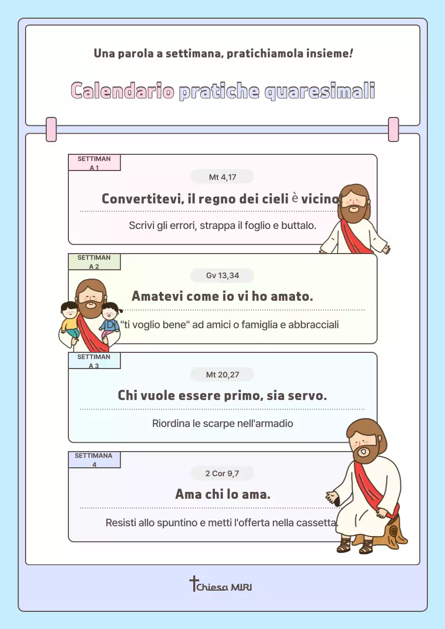 Guida al calendario delle pratiche quaresimali del Bambino Blu