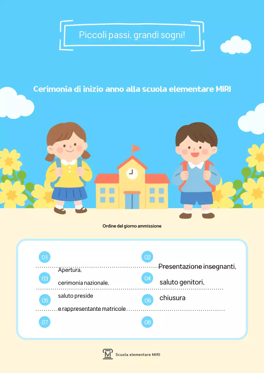 Guida alla cerimonia di ingresso alla scuola materna Sky Blue Neat