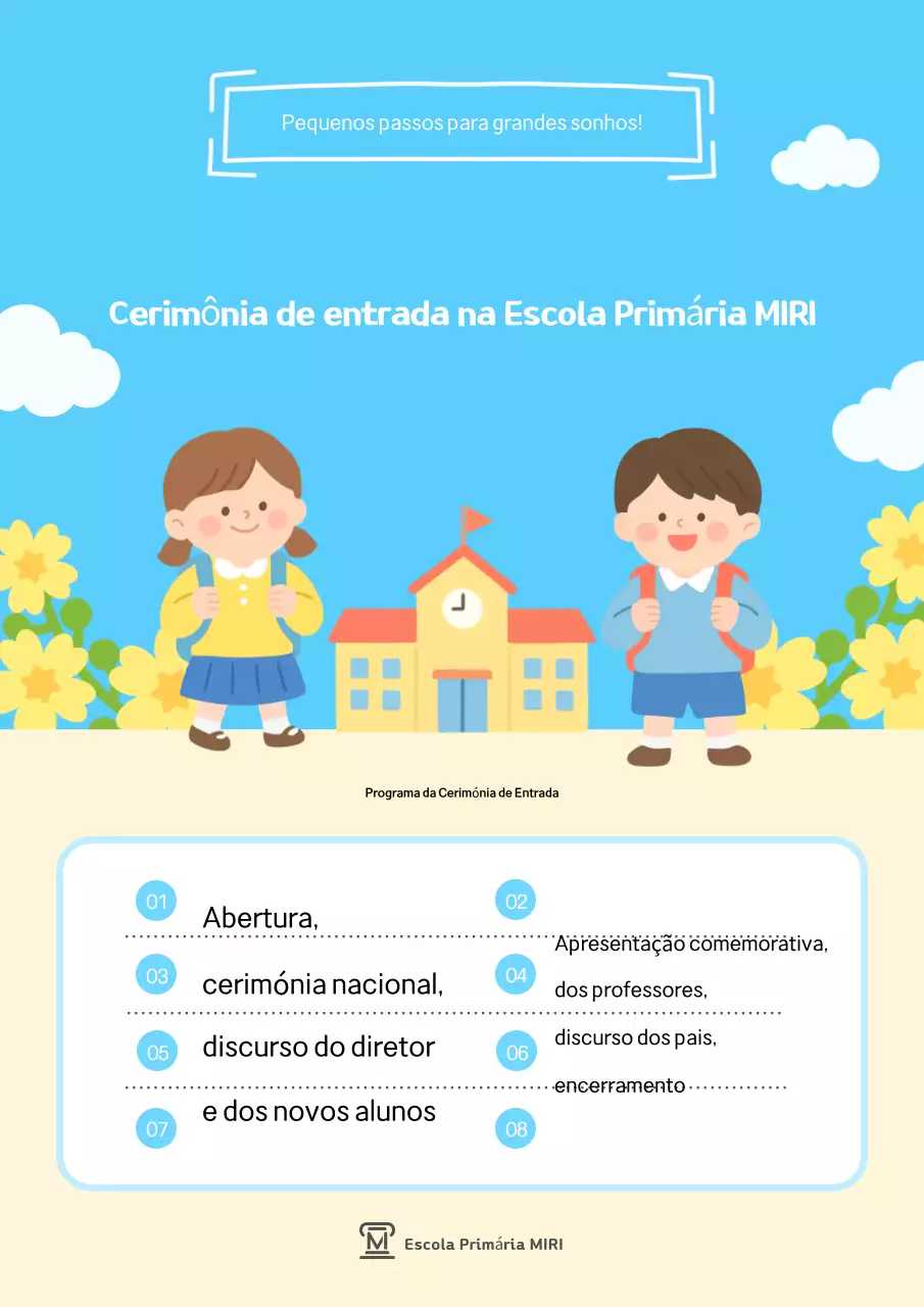 Guia para a Cerimônia de Entrada da Escola Pré-Primária Sky Blue Neat
