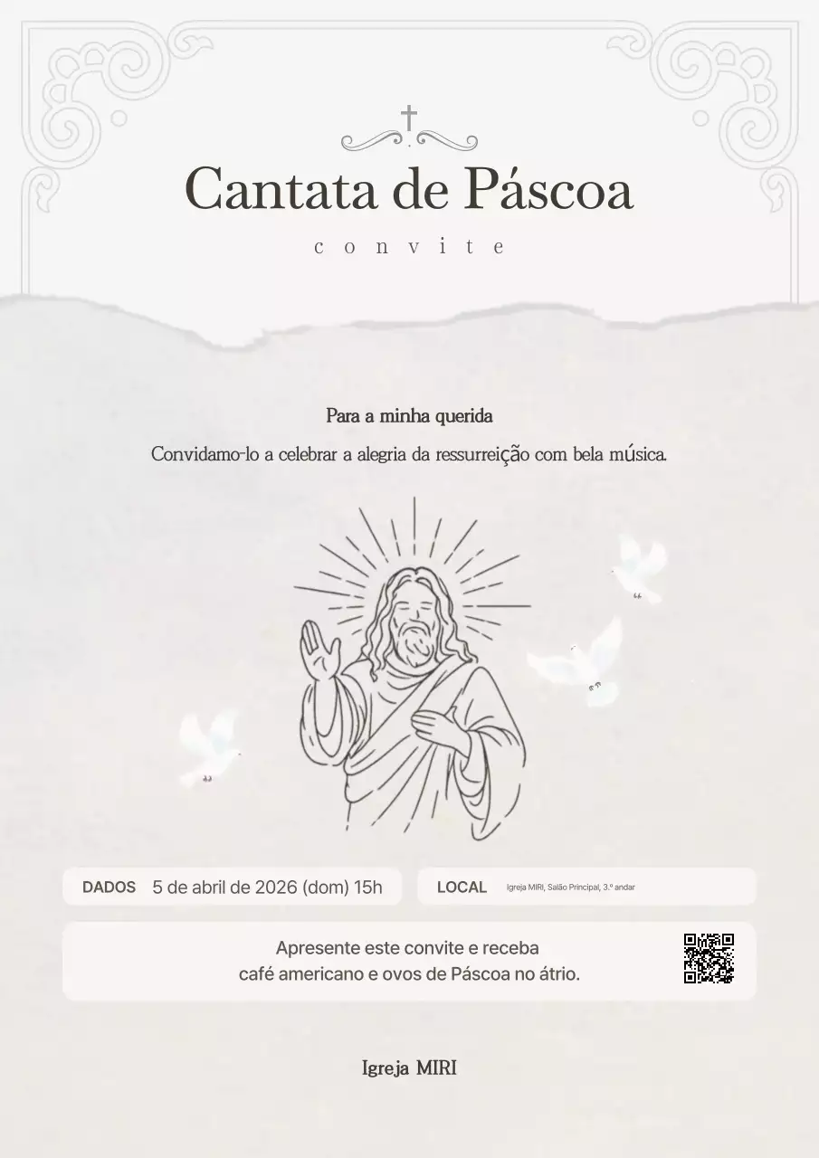 Convite vintage cor marfim para cantata de Páscoa