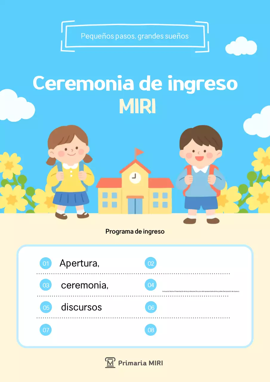Guía para la ceremonia de ingreso a la escuela preescolar Sky Blue Neat